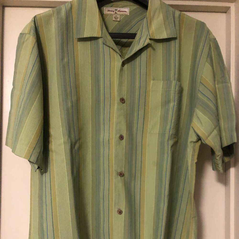 Tommy Bahama Silk Camp Shirt | Green Stripe